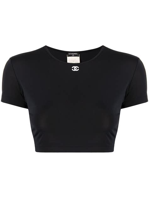 chanel black and white crop top|pre owned Chanel tops.